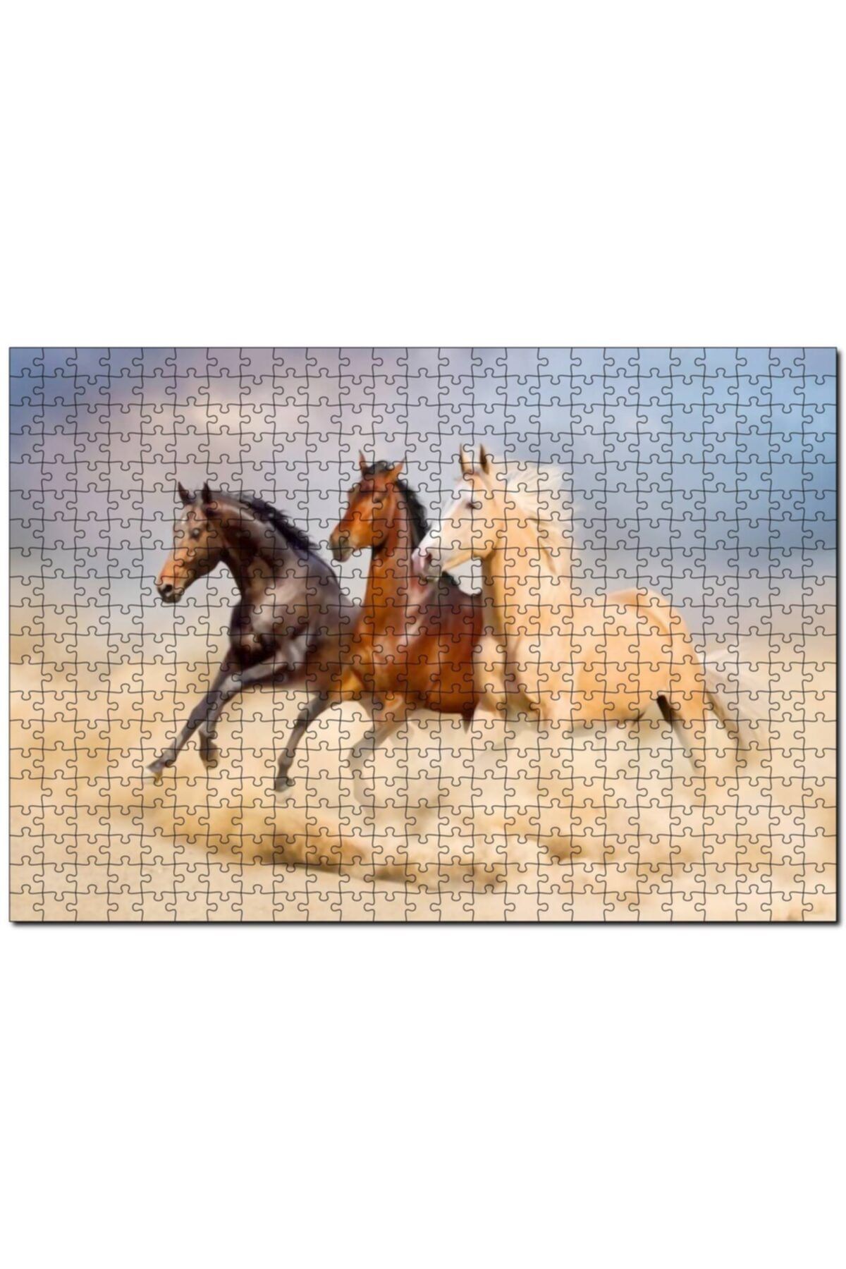 Cakapuzzle Kahve Renk Tonlarındaki Üç At Görseli 1000 Parça Puzzle Yapboz Mdf