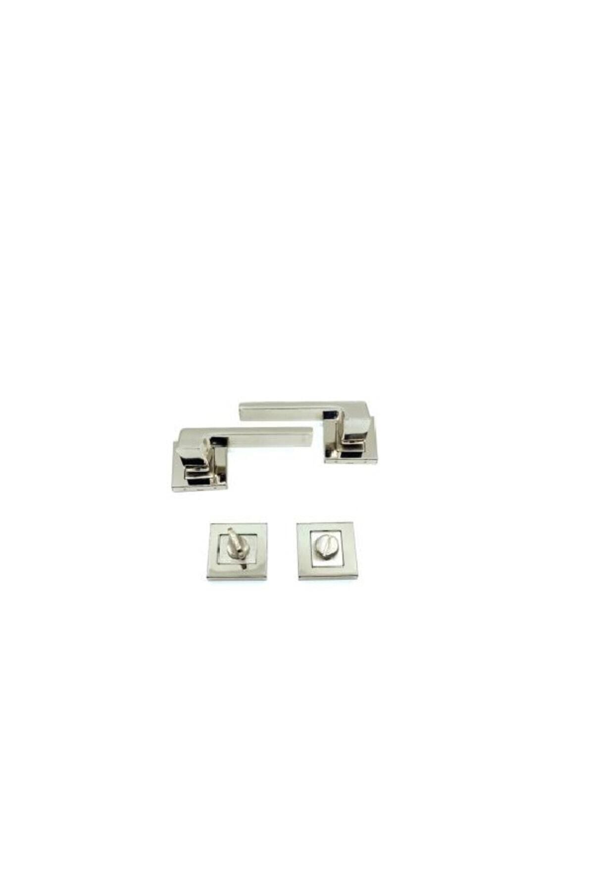 Sofuoğlu-Anka Square Rosette Nickel Satin Bathroom WC Door Handle 1 Set 2