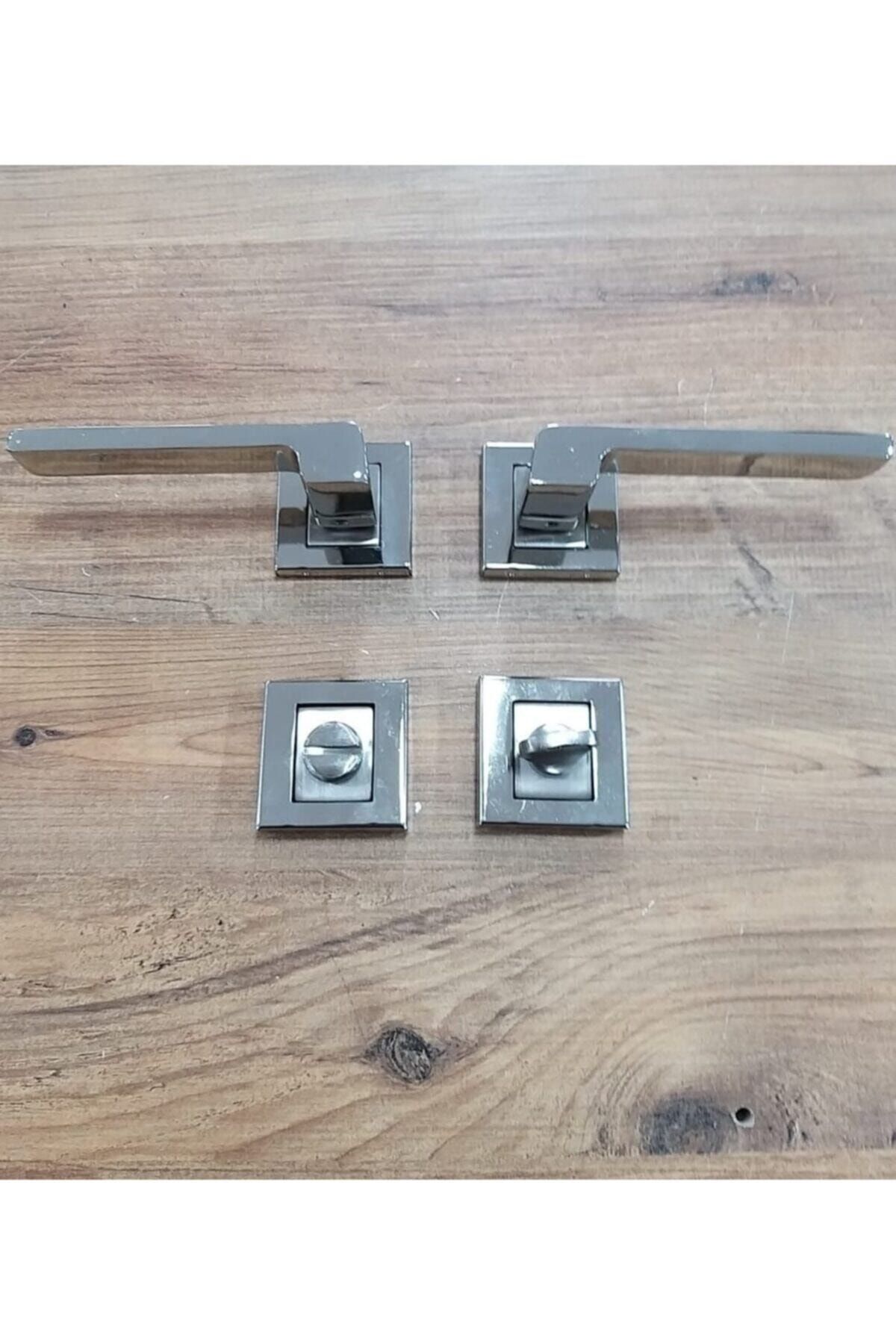 Sofuoğlu-Anka Square Rosette Nickel Satin Bathroom WC Door Handle 1 Set 5