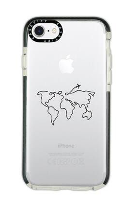 Iphone 7 Casetify Dünya Harita Rota Desenli Anti Shock Premium Silikonlu Siyah Kenar Detaylı Telefon dunyaharitarotalicstfy7