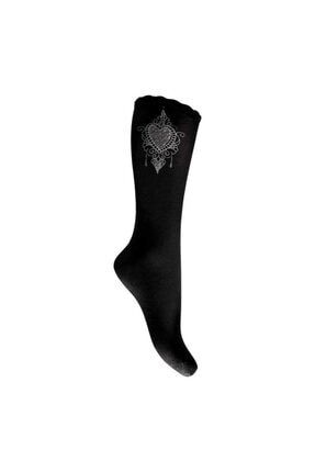 Kız Çocuk Siyah Harpe Aksesuarlı Diz Altı Çorap 5003660
