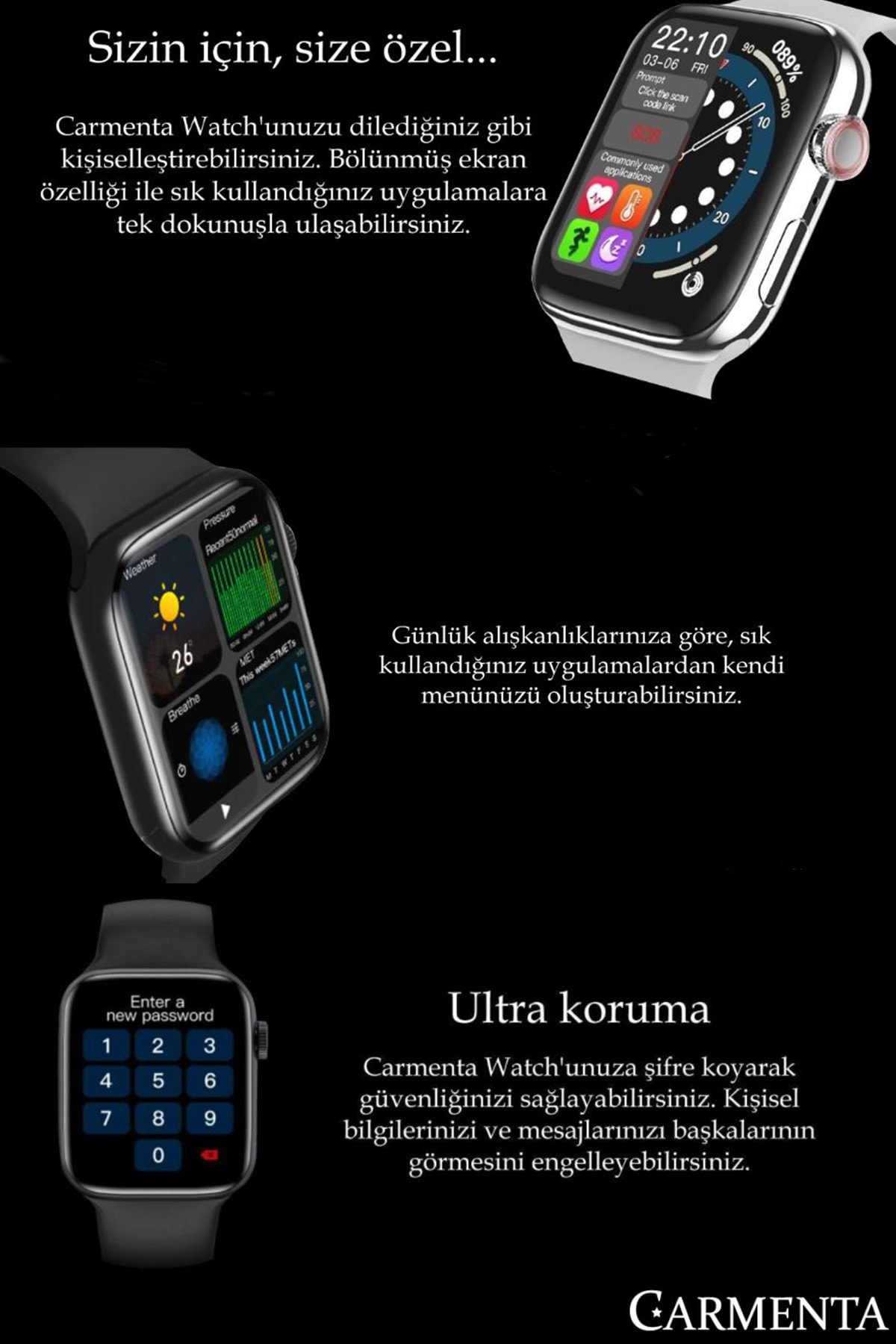 Carmenta X7 Milanese Multifonksiyon Akıllı Saat + Bluetooth Kulaklık (2'li Teknoloji Paketi) BY10900