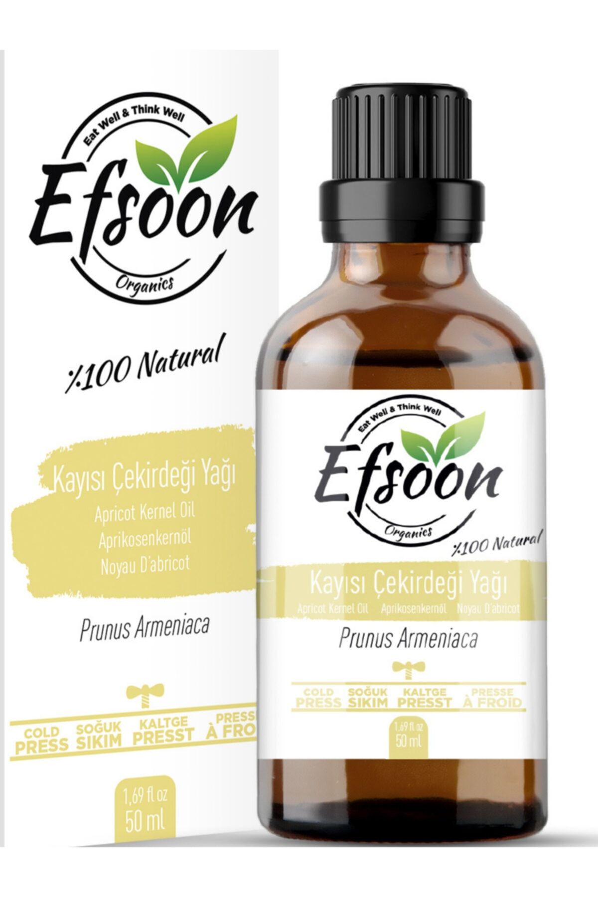 Efsoon Organics Kayısı Çekirdeği Yağı 50 ml Soğuk Sıkım Doğal %100 Saf Natural