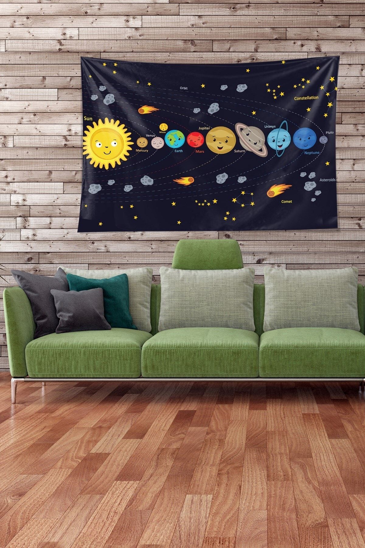 on the clouds-Planets Space Meteor Pattern Αδιάβροχο ύφασμα με βελούδινη υφή Ταπετσαρία τοίχου Ταπετσαρία τοίχου 3