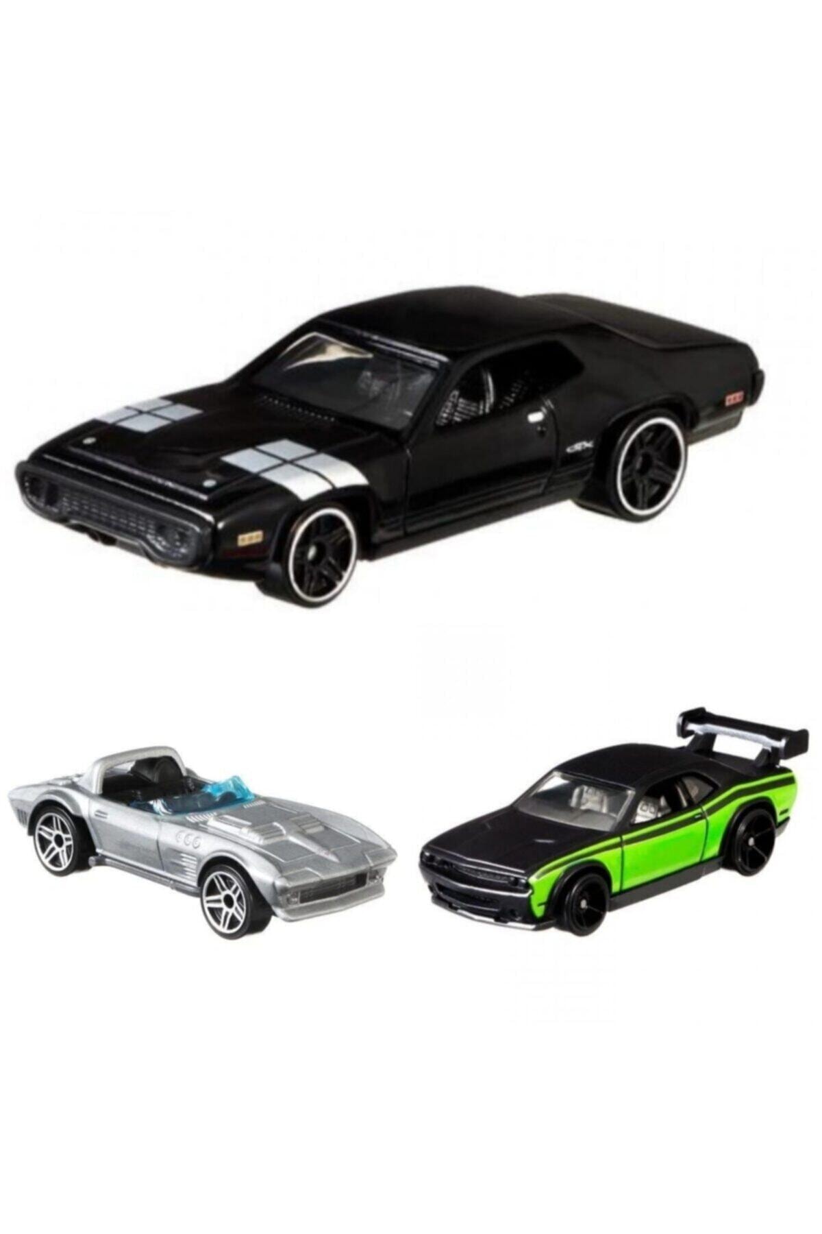 Hotwhells Fast &amp; Furious Corvette Grand+dodge Challenger Drift Car+ Ice Charger 3 Lü Araba Serisi ZO10571