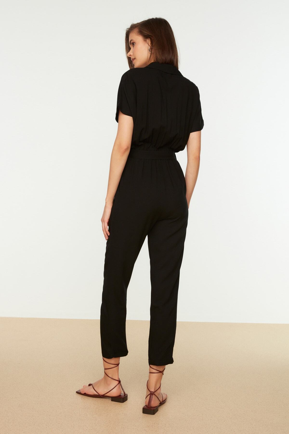 Trendyol Collection-Ολόσωμη φόρμα με μαύρη ζώνη υφαντή μακριά ντραπέ TWOSS19LJ0158 8