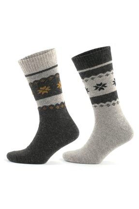 GoWith 2'li Alpaka Yünlü Kışlık Yıkamalı Doğal Sıcak Kar Desenli Esnek Termal Çorap 3097 3097-Uni-Wool-Crew-The