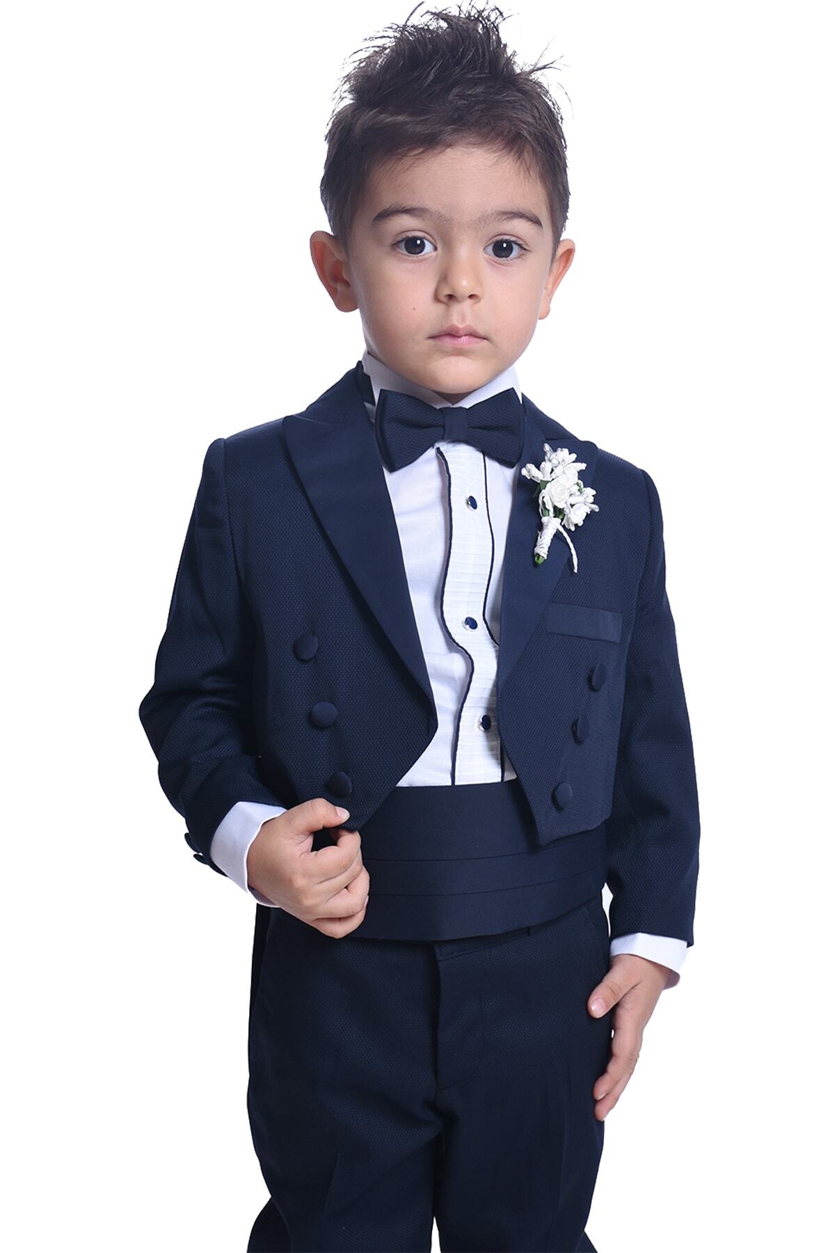 ceocuk-Navy Blue Children's Tuxedo Frock Coat 3