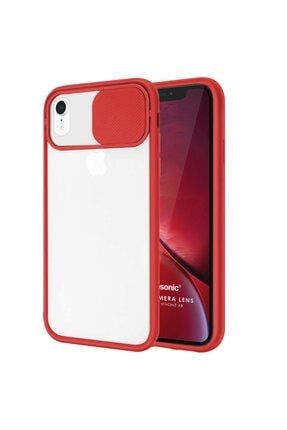 Apple Iphone Xr Slayt Sürgülü Kamera Lens Korumalı Arkası Mat Silikon Telefon Kılıfı Kırmızı XrSürgülüKılıf100