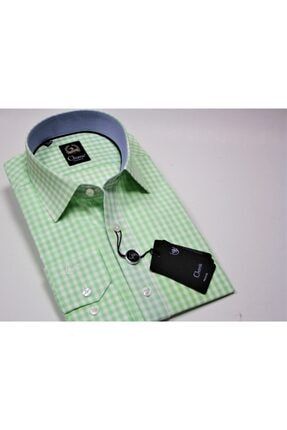 Slimfit Yeşil Pötikareli Garnili Klasik Yaka Gömlek CH96273