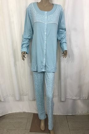 Nena Kadın Ultra Battal Önden Açık Pijama Takım-14276-turkuaz