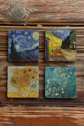 Taş Bardak Altlığı Stone Coasters - 4lü Set Vincent Van Gogh Tabloları BA550