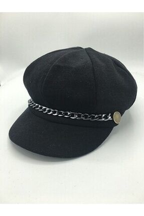 Kadın Baretta Şapka Siyah Renk Zincirli Baretta Şapka Kasket ba452100120000