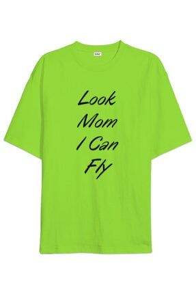 Look Mom I Can Fly Açık Yeşil Oversize Unisex Tişört TD294204