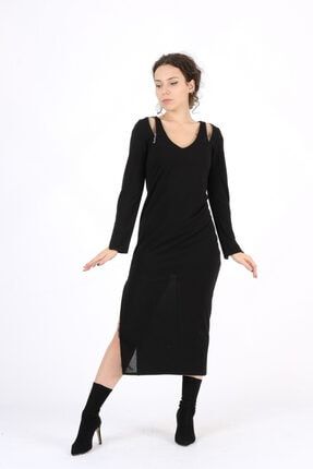 Kadın Fermuar Aksesuarlı Triko Elbise 307E