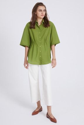 Kadın Yeşil Lastik Detaylı Gömlek SPN20-236