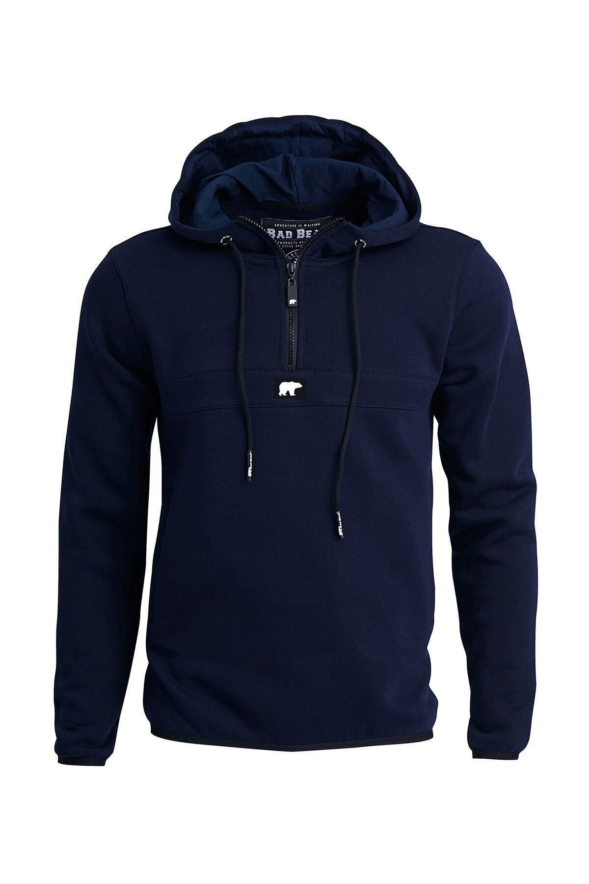 Bad Bear Defence Yarım Fermuarlı Kapüşonlu Erkek Lacivert Sweatshirt BY9681