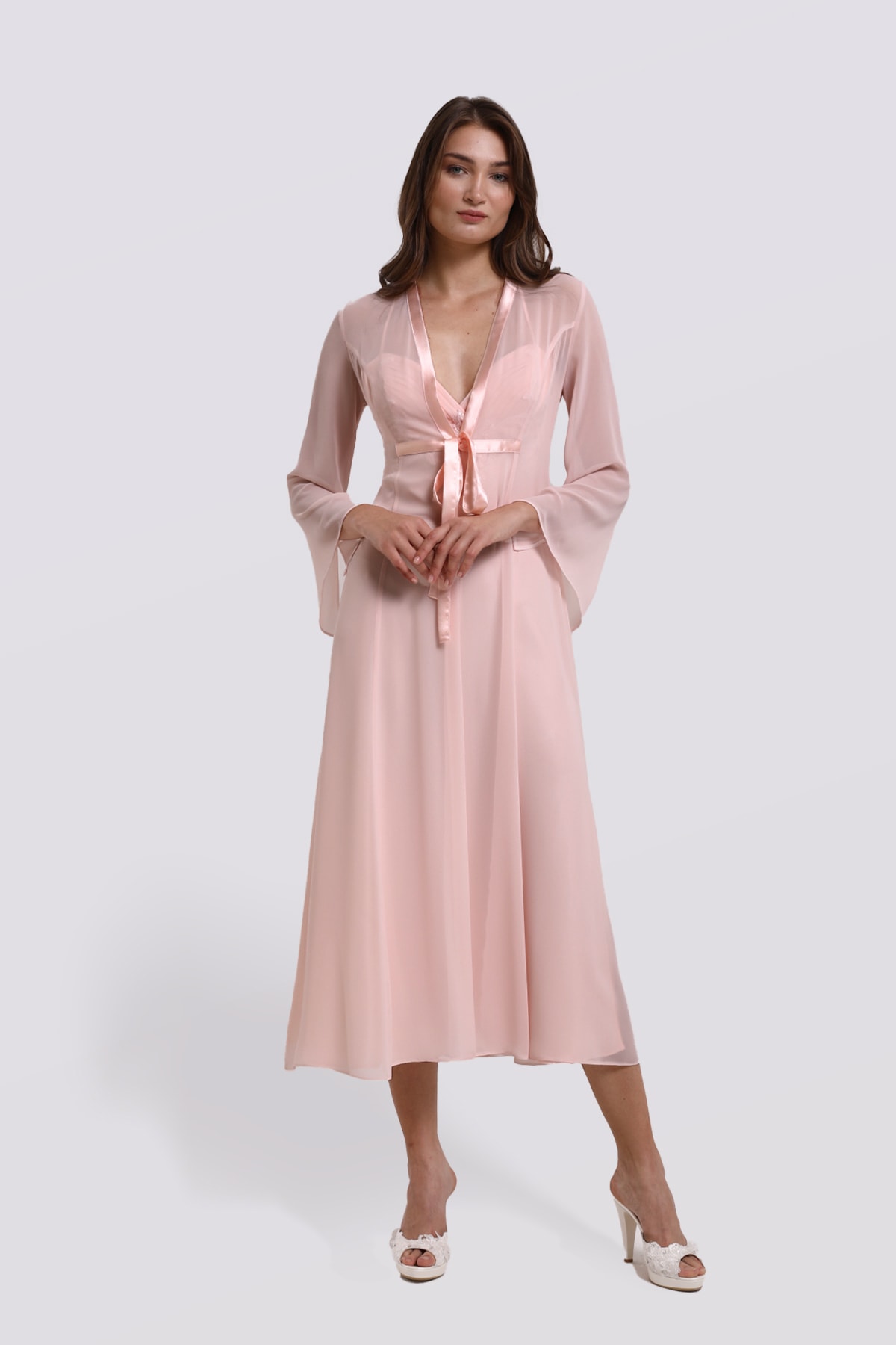 VİSON BY SEVİNÇ ÜRKMEZ Kadın Somon Saten Altılı Çeyiz Seti