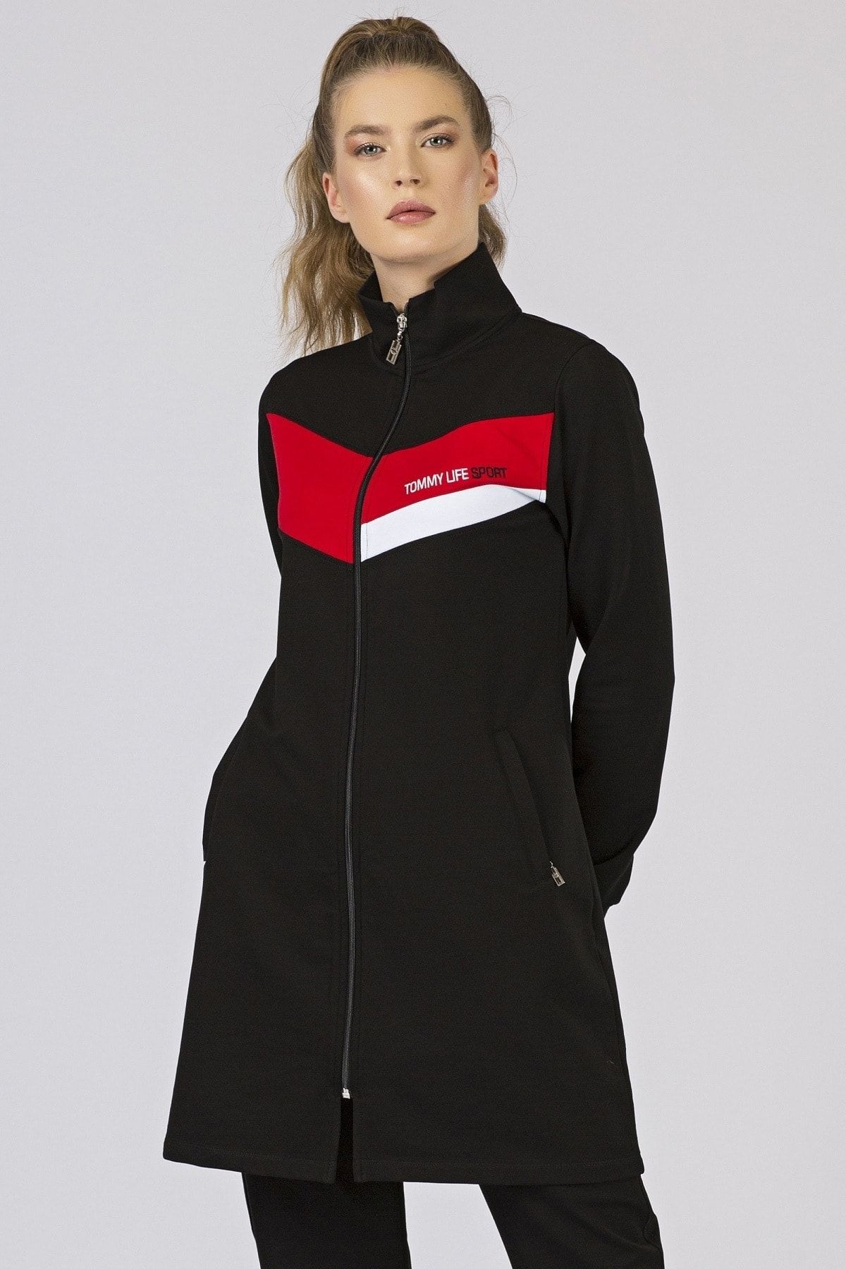 Tommy Life Women s Black Sport Front Garnished Tracksuit Set