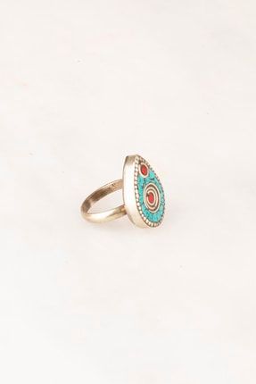 Soa Jewellery Daire Kesim Turkuaz Kakmali Etnik Nepal Ayarlanabilir Alpaka Yuzuk Trendyol