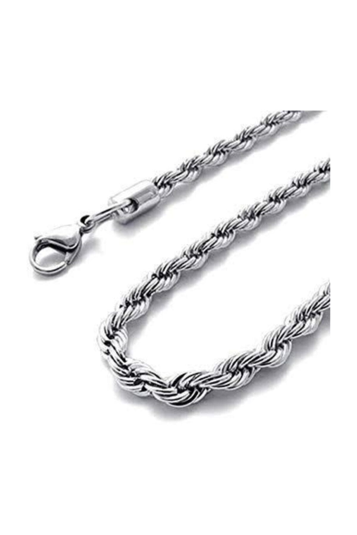 X-Lady Accessories-Mstz Silver Colored Twisted Spiral Necklace - 2Mm / 60Cm Zncm 1