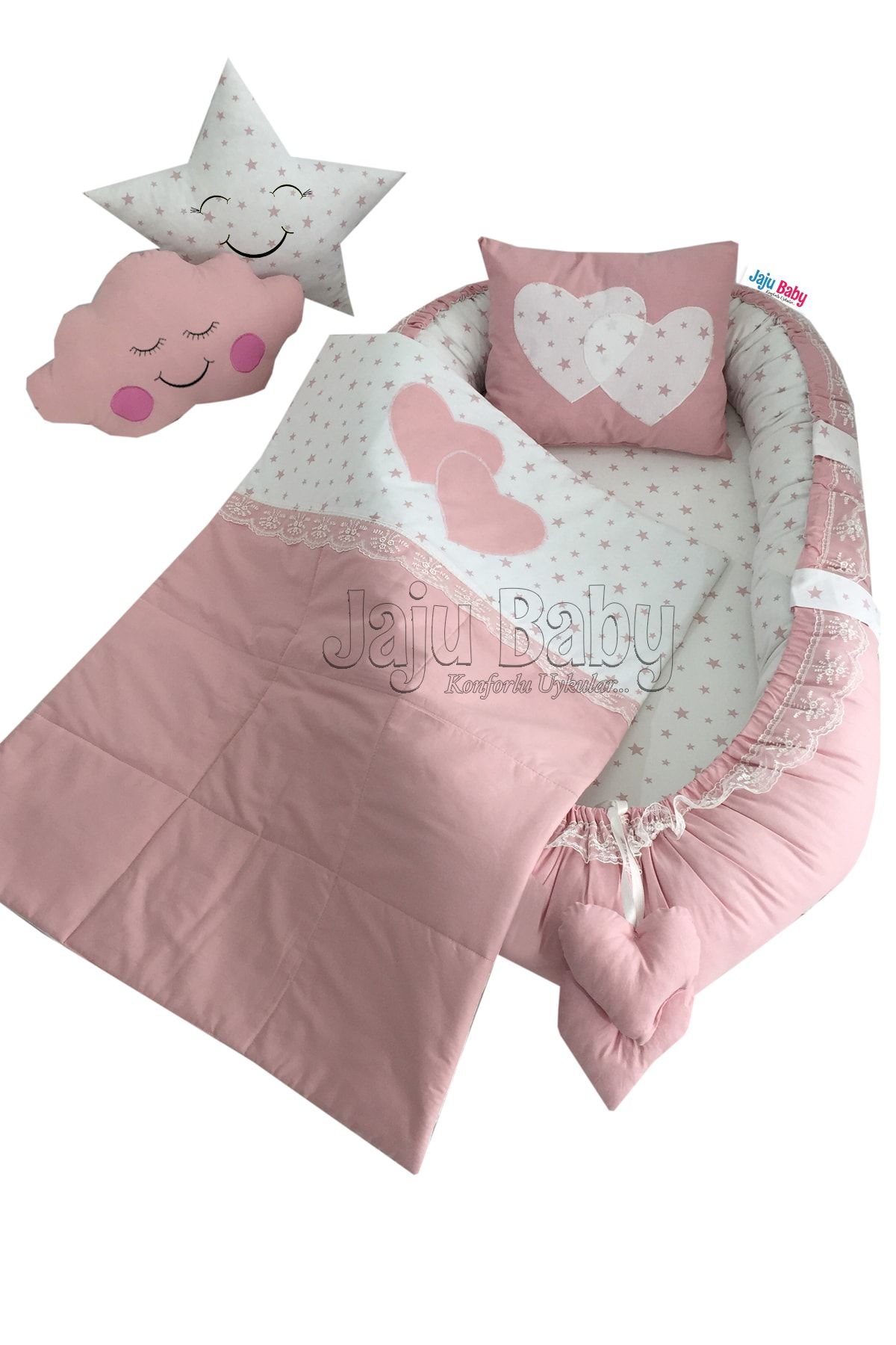 Jaju Baby Nest Pudra Yıldızlı Lüx 5'li Jaju-babynest Anne Yanı Set