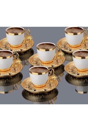Beyaz Altın Lal Kahve Fincanı Takımı 12007-K6-18