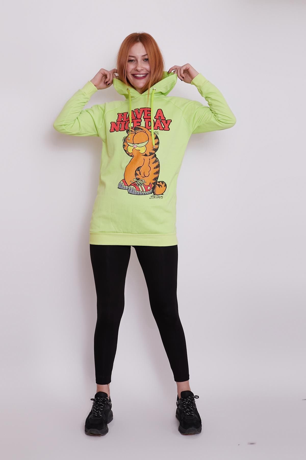 Shieba New Jou Garfield Sweatshirt Kadin Garfield Baskili Kapusonlu Sweatshirt Fiyati Yorumlari Trendyol
