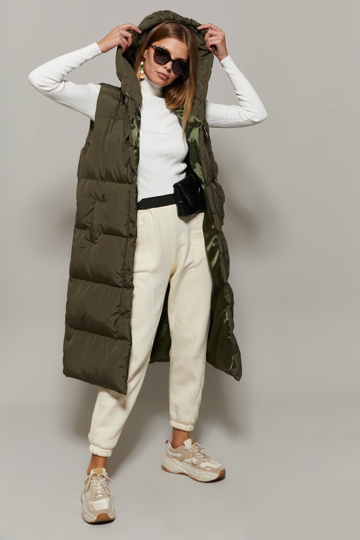 Cool & Sexy-Women's Long Puffer Vest in Khaki - Daf05 3