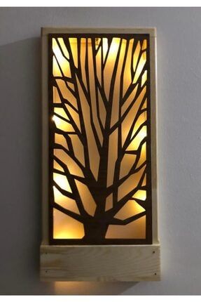 Ağaç Desenli Açkapa Peri Ledli Masifahşap Işıklı Tablo ağaçsarı