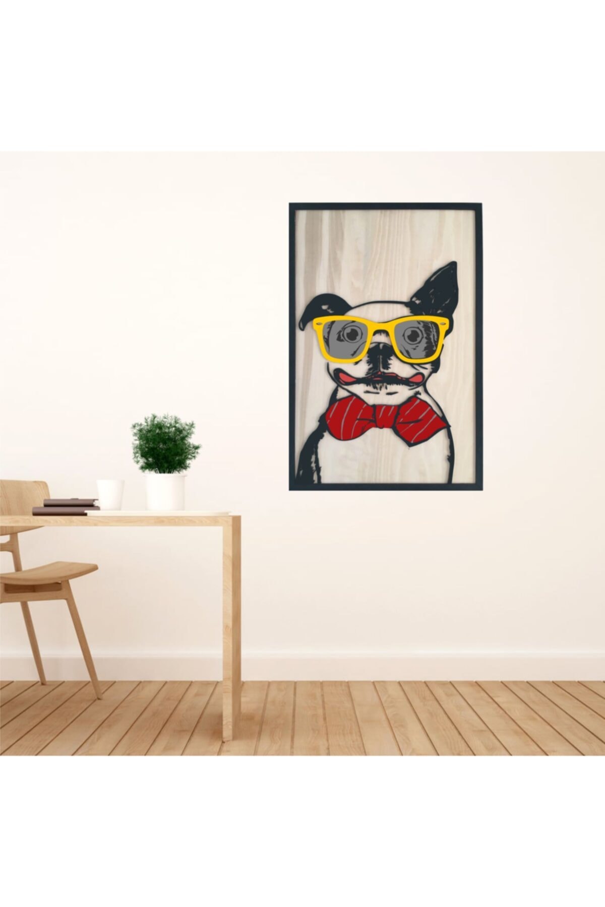 Ahşap Kabartmalı Sarı Kırmızı Tito Köpek Tablosu