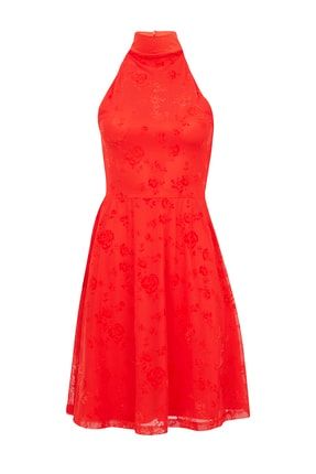 Flok Baskı Çiçekli Kloş Örme Elbise HN3303