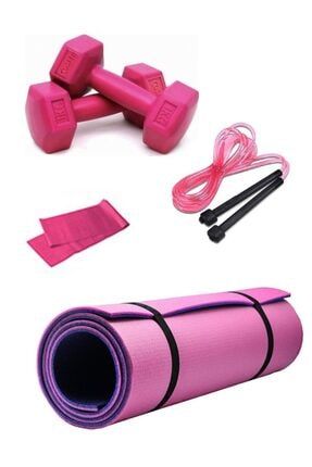 Mor-pembe Pilates & Yoga Matı 8mm + Direnç Bandı + Atlama Ipi + 1kg Dambıl TYZON-SET-KMBİN02