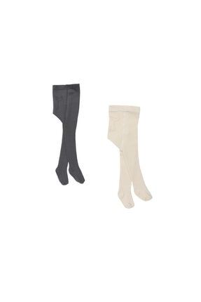 2'li Külotlu Çorap Organik Pamuklu Çorap - Gri Krem KLCRP