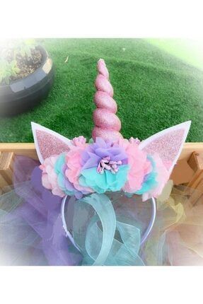 Bandana Çiçekli Unicorn Özel Tasarım Doğum Günü Saç Aksesuarı 5456H12