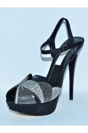 Siyah Kumaş Taşlı Platform Topuklu Kadın Ayakkabısı NC-538-39