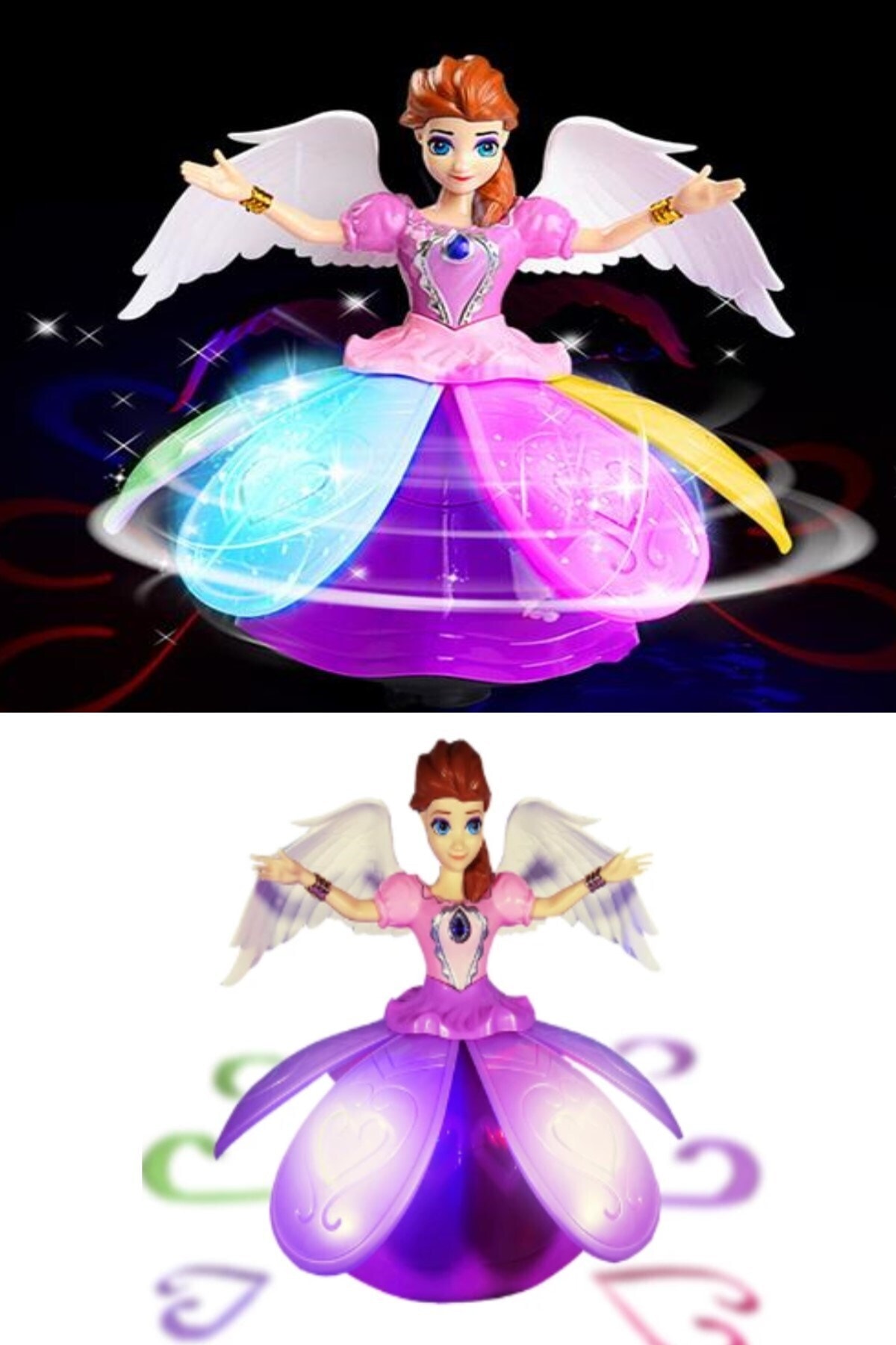Ayver Angel Girl Dans Eden Sesli Işıklı Şarkı Söyleyen Pilli Oyuncak Prenses Bebek fotoğrafı 2 (önizleme)