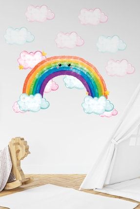 Renkli Gökkuşağı Ve Bulut Arkadaşları Çocuk Odası Duvar Sticker d 2519