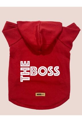 Kapişonlu Sweatshirt Köpek Ve Kedi Kıyafeti - Kırmızı The Boss - L Beden TYC00323436717