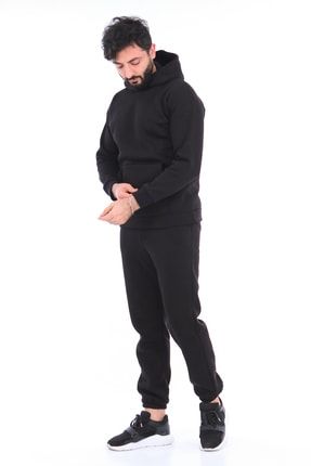 Erkek Unisex Siyah Kapüşonlu Oversize Eşofman Takımı EG402005