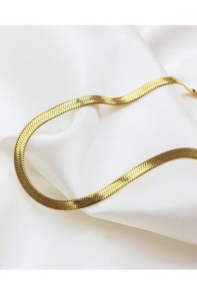 Yassı Italyan Ezme Kolye Zincir Kadın Vintage Gold Çelik Üzeri 22 Ayar Altın Kaplma Garanti Belgeli TYC00324432287
