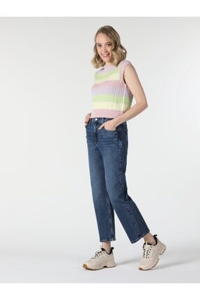 Colin's 900 Larıs Normal Kesim Y&uuml;ksek Bel D&uuml;z Pa&ccedil;a Kadın Mavi Pantolon