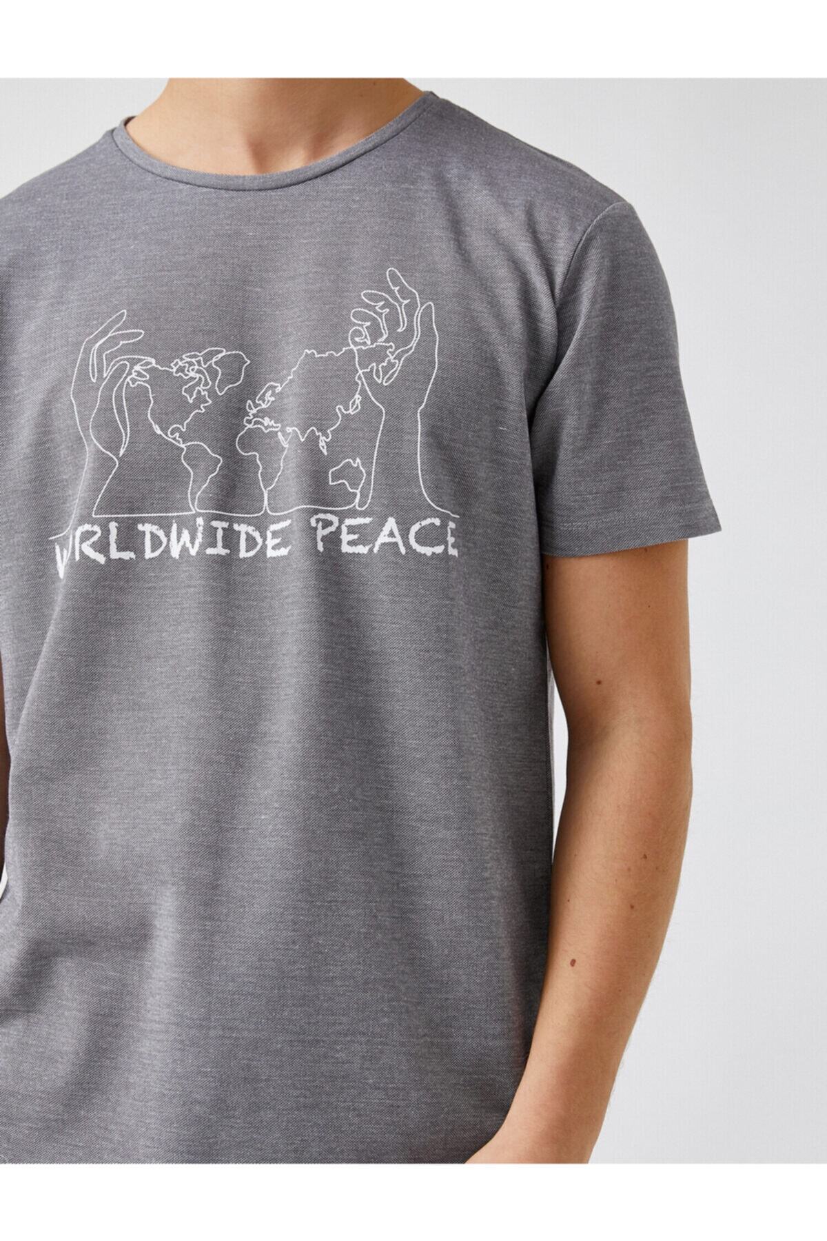 تیشرت مردانه خاکستری کوتون | 2YAM11803LK اورجینال - تصویر 5