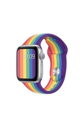 Apple Watch 1 2 3 4 5 6 42-44 Mm Uyumlu Rainbow Silikon Spor Kordon gok123SDCF