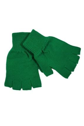 Unisex Çocuk Yonca Yeşili Parmaksız Kesik Yarım Parmak Kışlık Örme Triko Eldiven 9 - 15 Yaş 194
