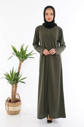 Haki Fermuarlı Namaz Elbisesi Ferace 9009
