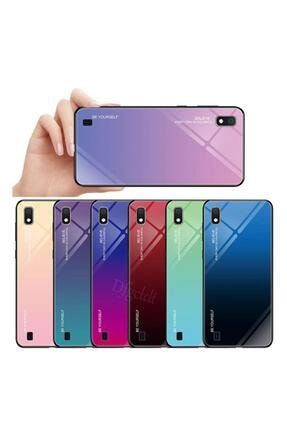 Samsung Galaxy A10 Silikon Kenar Degrade Temperli Cam Kılıf Siyah Kırmızı 1684-m317