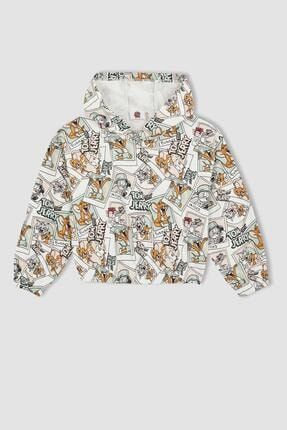Kız Çocuk Tom & Jerry Crop Kapüşonlu Desenli Sweatshirt X0206A622SP