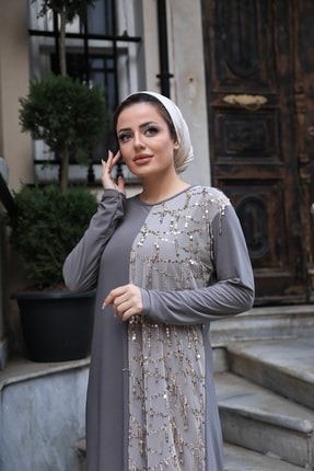 Tesettür Elbise / Büyük Beden Elbise / Taşlı Abiye Nişan Düğün Kına Özel Günlerde MR-5070