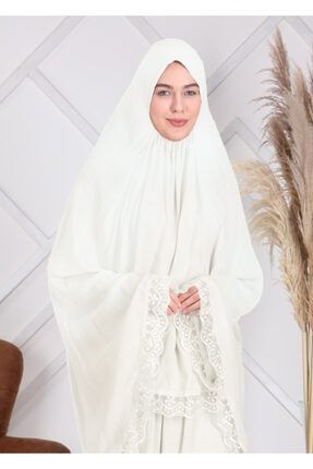 Iki Parça Dantelli Arap Model Namaz Elbisesi - Krem ES50